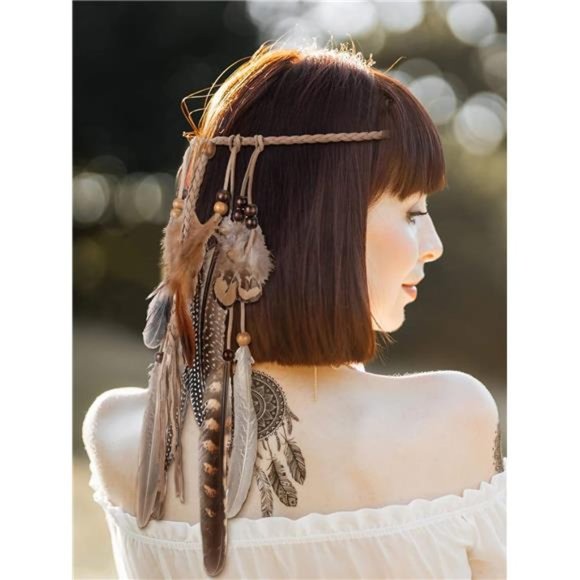 Feather Headband Hippie Headband for Women Hippie Accessories Indian Headband - Picture 5 of 7